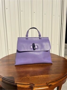 Rare Gucci Bamboo Daily Top Handle Bag - Lavender Purple Leather
